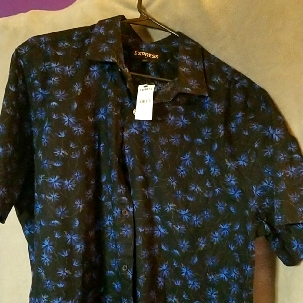 Express black and blue floral button down shirt